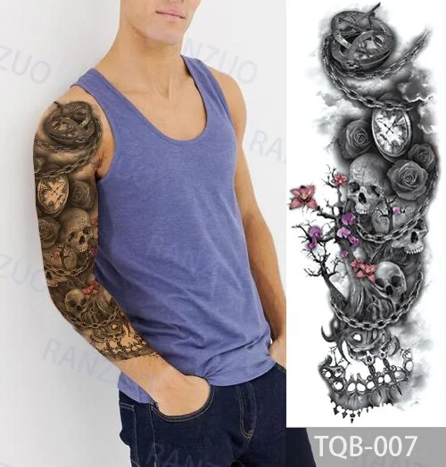 Waterproof Temporary Tattoo Stickers Skeleton Skull Tatoo Temporary Tattoos Men Fake Tattoo Woman Art Waterproof Tattoo Stickers
