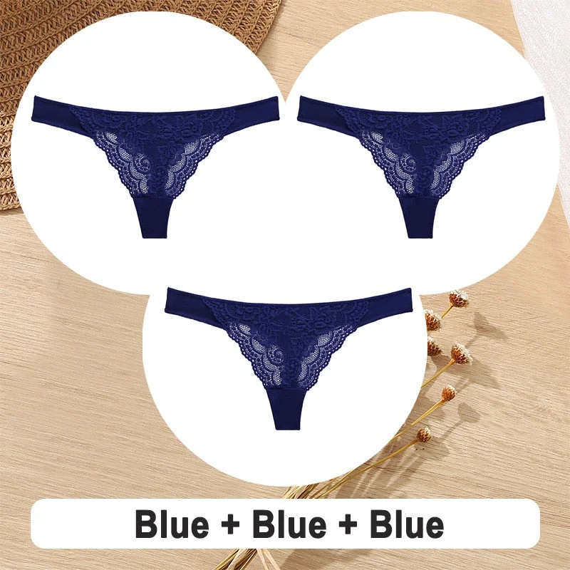 3PCS/Set Cotton G-String Women Panties Lace Underwear Female Lingerie Intimates Underpants Sexy Thong Panties for Girls Pantys