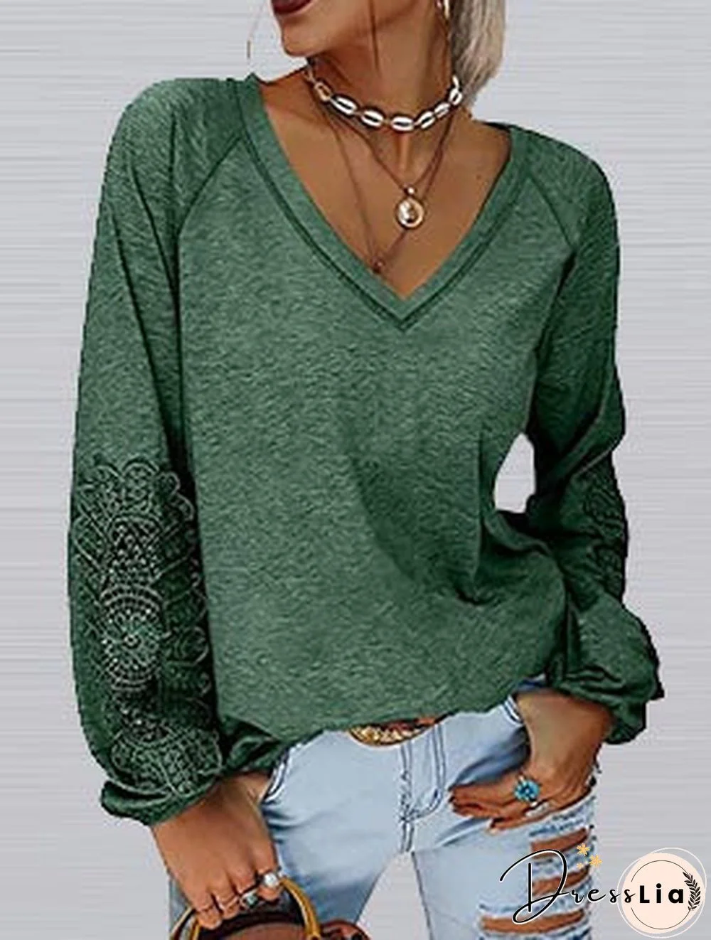 Casual Long Sleeve V Neck Top