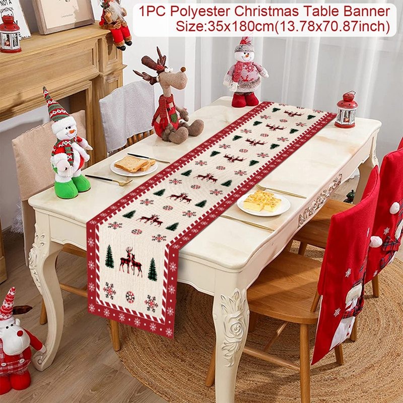 Tegooe Polyester Christmas Table Runner - Classic Poinsettia Design 35x180cm