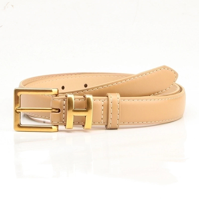 Minimalist Solid Color Pu Leather Alloy Women’s Leather Belts 1 Piece