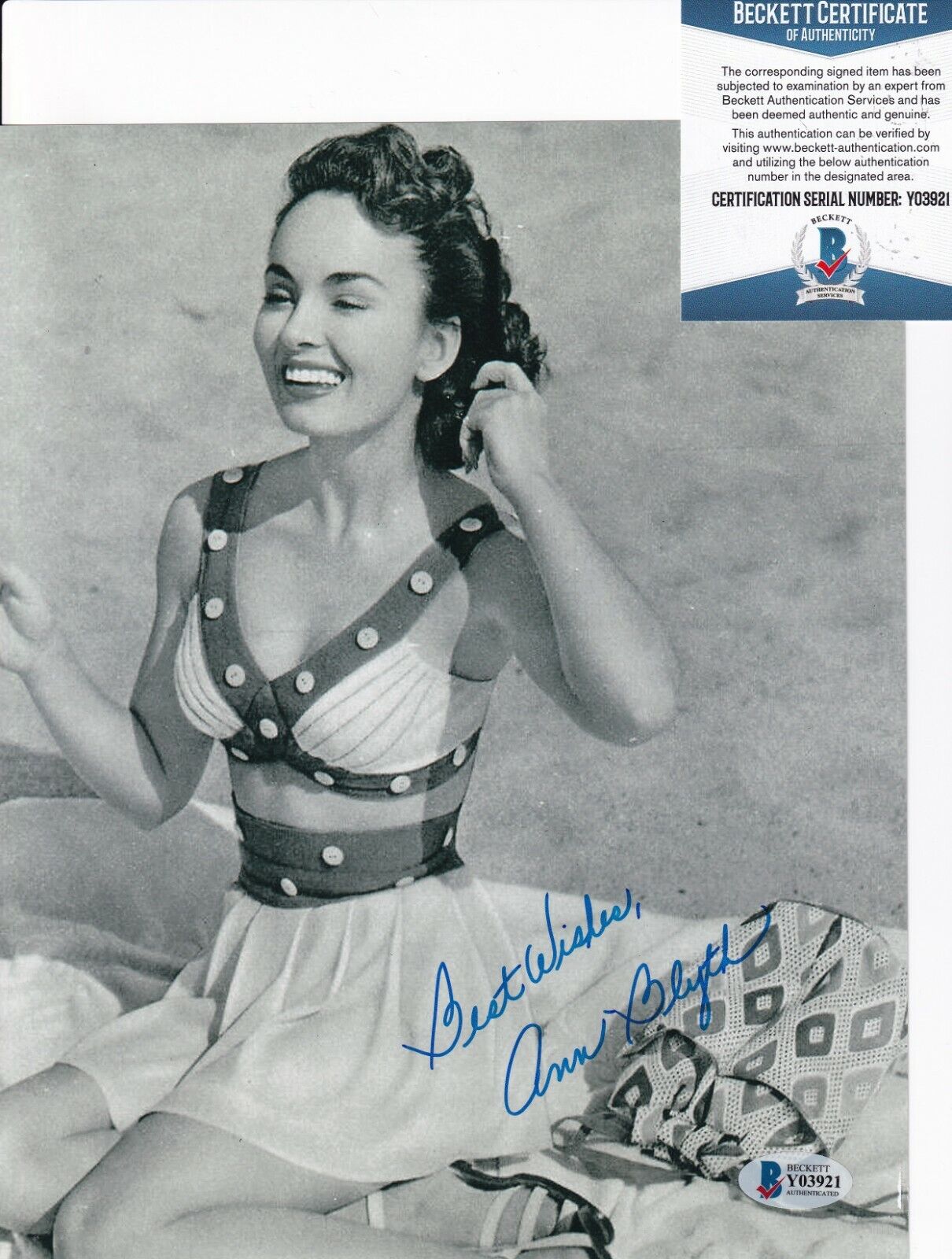 ANN BLYTH signed (MILDRED PLACE) Movie Actress 8X10 Photo Poster painting BECKETT BAS Y03921