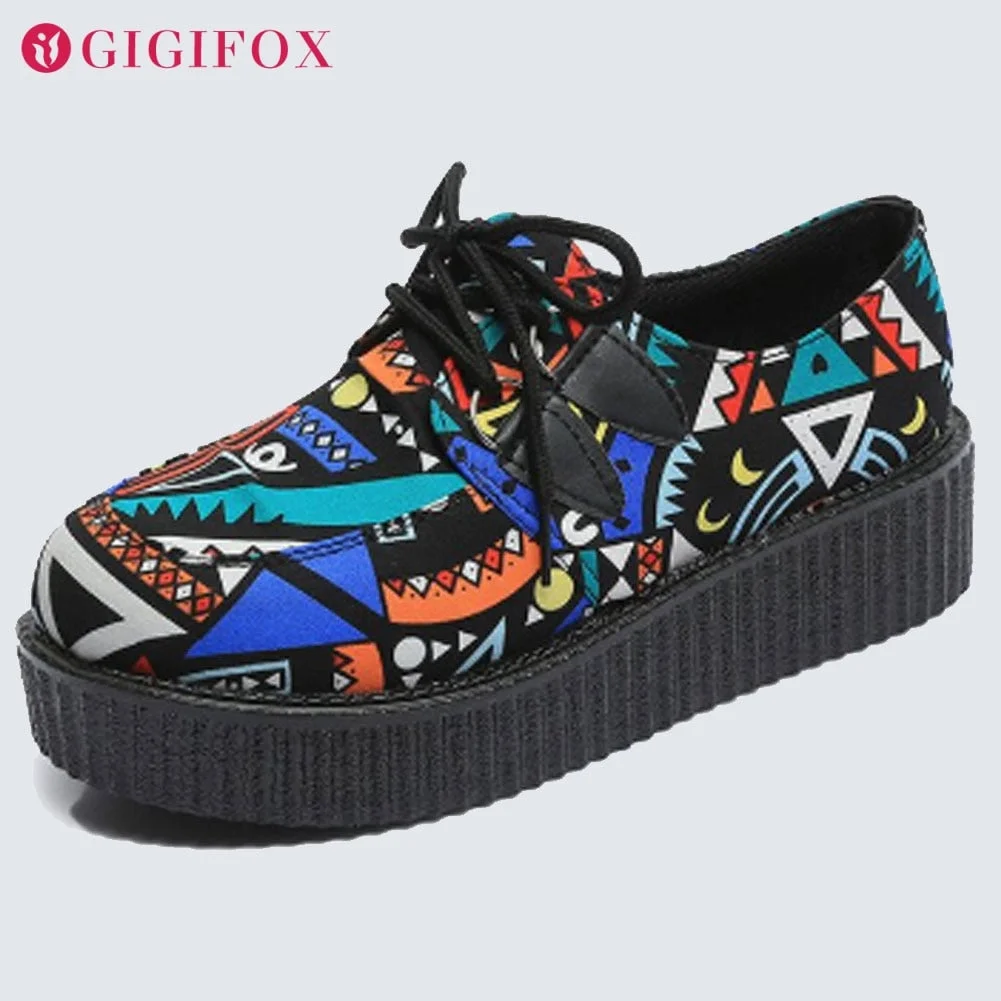 In Stock Female Flat Platform Flats Black White Leopard Lace Up Trendy 2021 Spring Summer Woman Casual Shoes Creepers