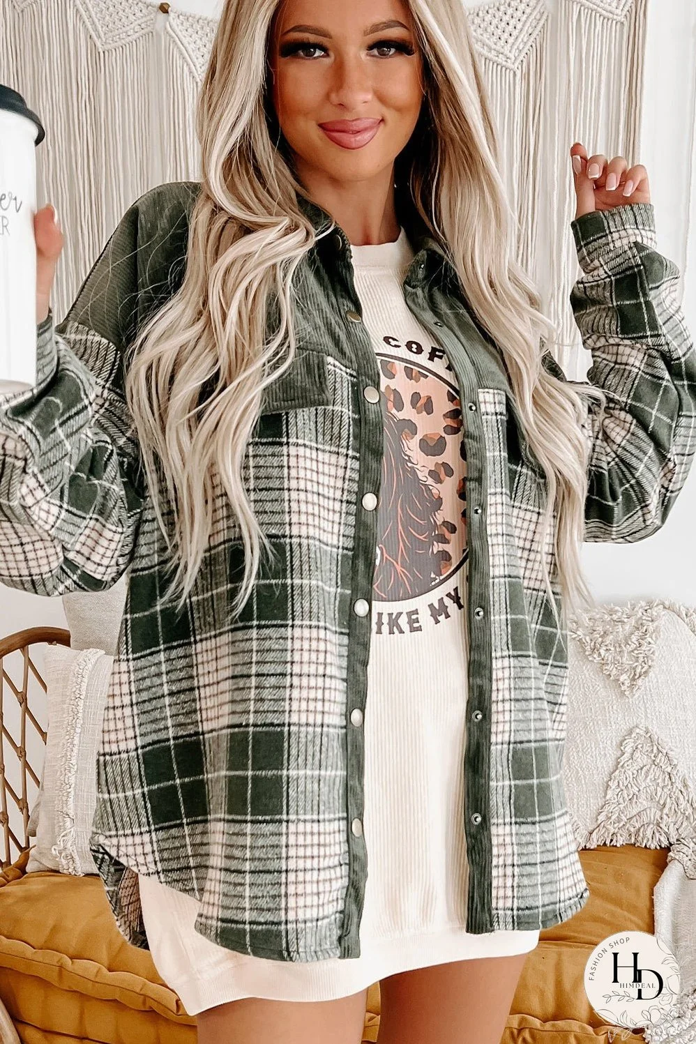 Plaid Zip-Up Hooded Coat with Pockets