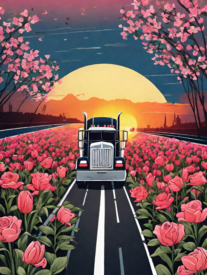 Truck Flower Road (canvas) full round or square drill diamond painting