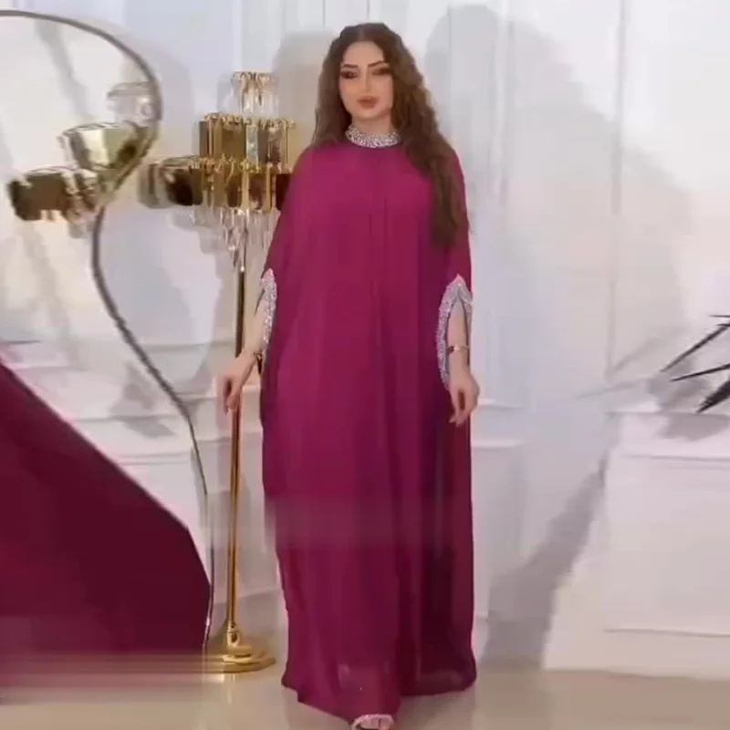 Toloer Toloer Middle East Summer New Chiffon Sequins Splicing Half High Collar Casual Women's Big Skirt Women-Outfit Ideas