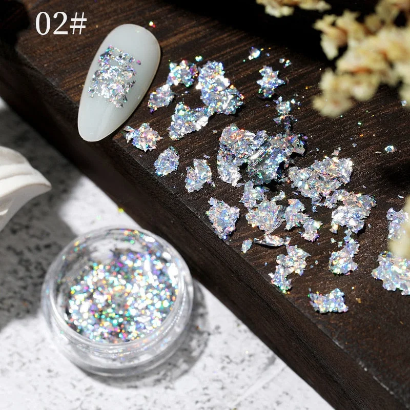 6 Grids Sparkly Foil Nails Sequins Irregular Aluminum Gold Red Summer Design Set  Mirror Chrome Glitter Flakes Gel DIY Manicure-Nail Inspo