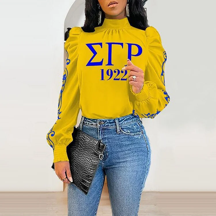Puff sleeve half turtleneck elegant women's top