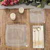 10 Pack | 10" Clear with Gold Rim Square Plastic Dinner Plates, Disposable Lunch Party Plates