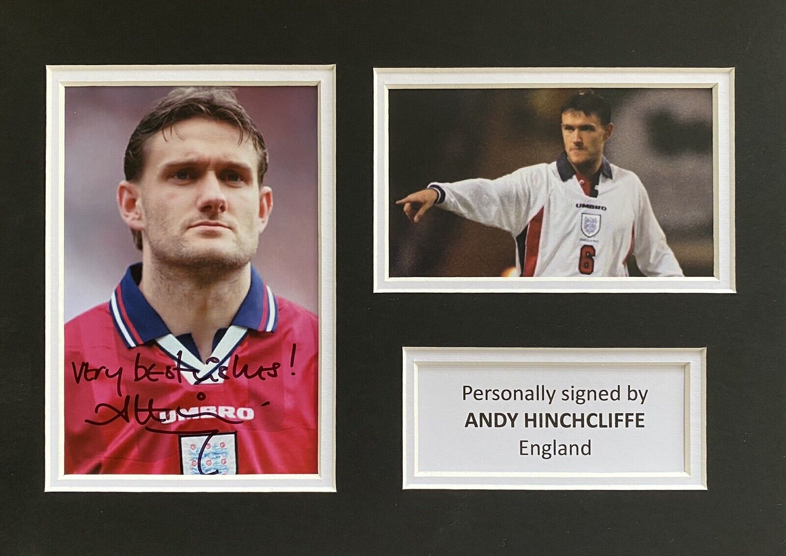 Andy Hinchcliffe Genuine Hand Signed England Photo Poster painting In A4 Mount Display