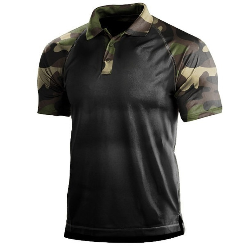Men's Outdoor Color Blocking Camouflage Pattern Printed Polo Shirt