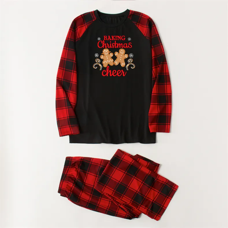 Family Matching Letter And Cute Gingerbread Man Print Christmas Pajamas Sets (with Pet Dog Clothes)