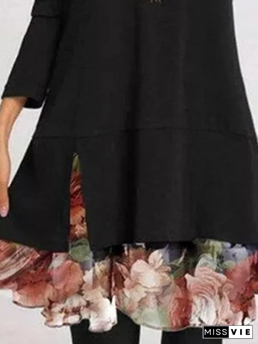 Women Long Sleeve Round Neck Floral Printed Mini Dress