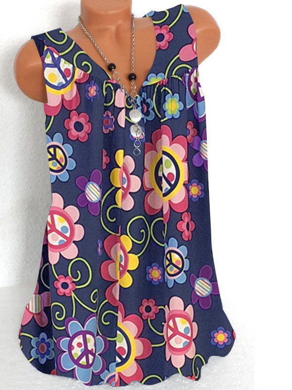 Women Long Sleeve V-neck Graphic Floral Printed Top