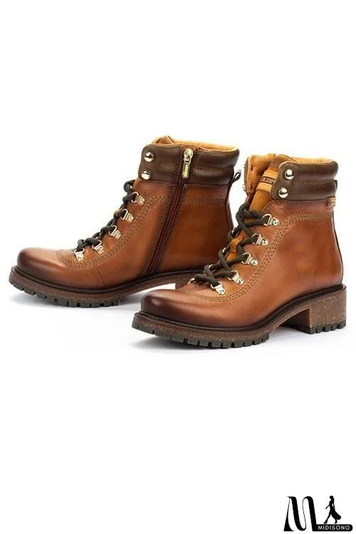 MidiSono - Low Heel Lace Up Martin Boots