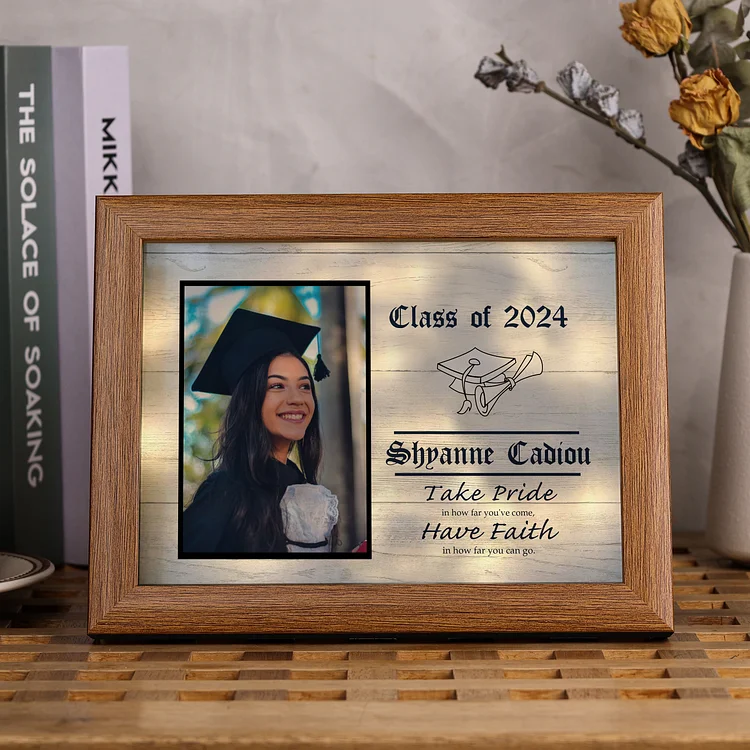 2024 Graduation Gift - Personalized Year & Photo & Name Wood Frame Night Light LED Night Light Gift for Her/Him
