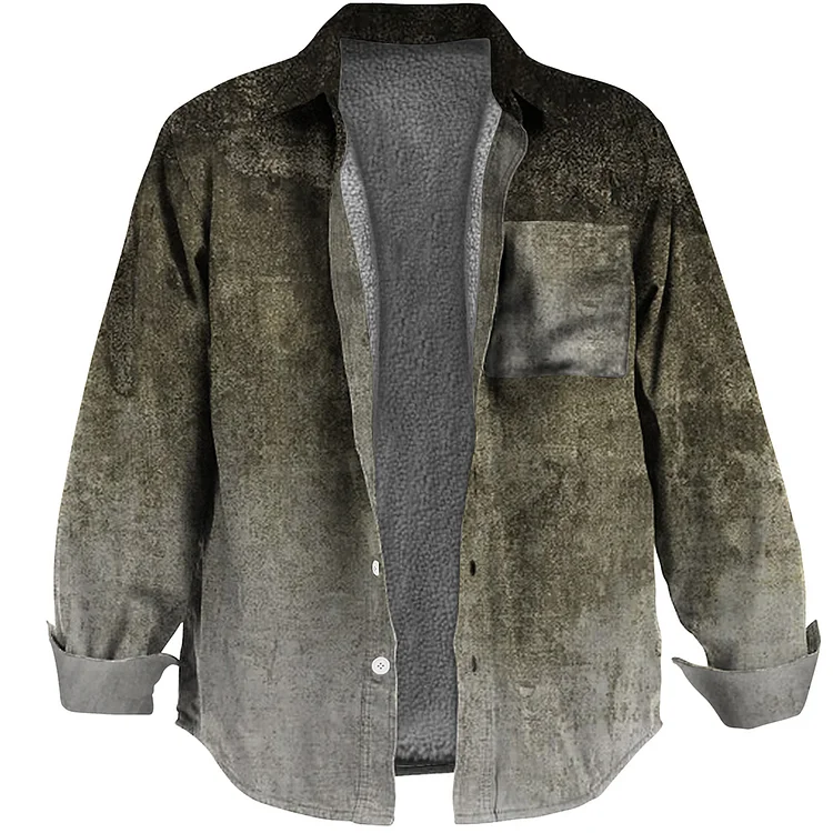 Men's Vintage Print Fleece Pocket Shirt Jacket