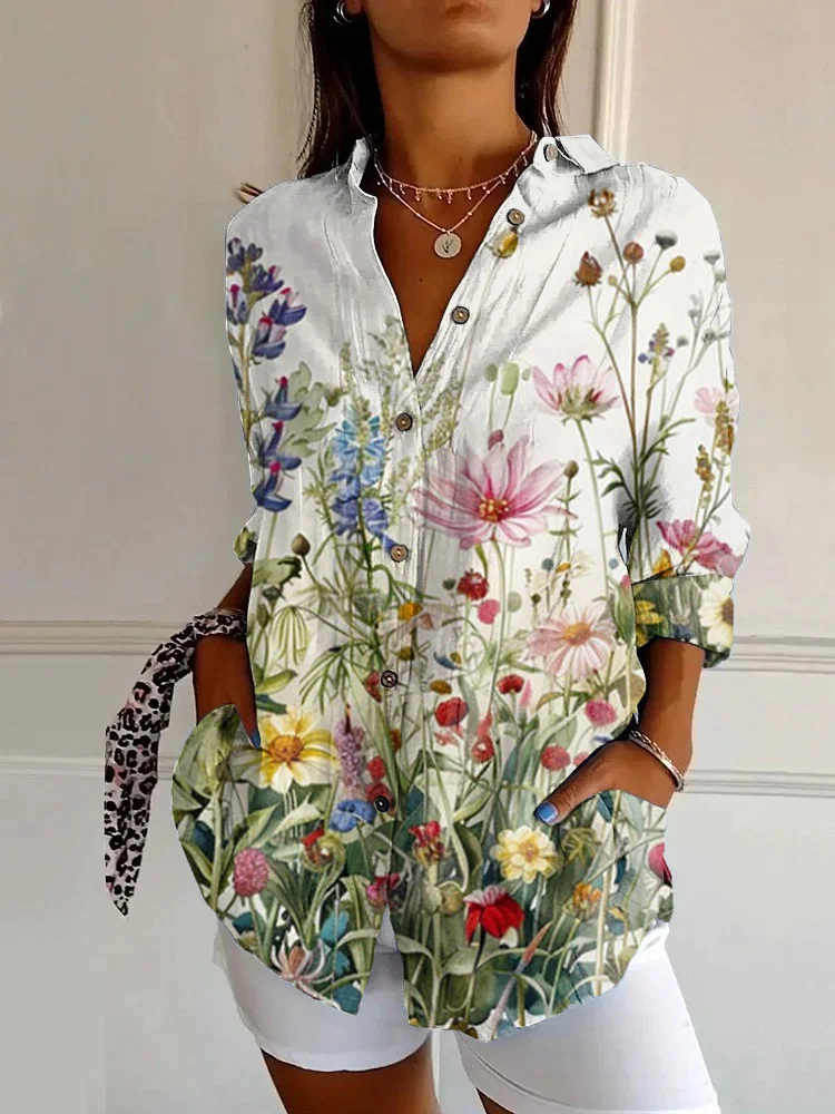 Vintage Floral Print Long Sleeve Shirt