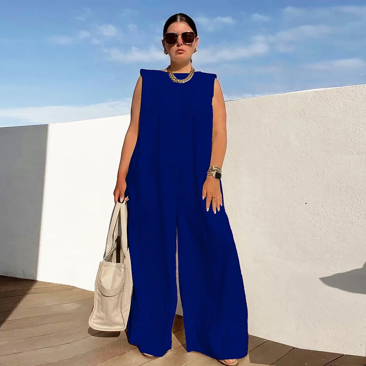 Pure Color Sleeveless Roomy Jumpsuits
