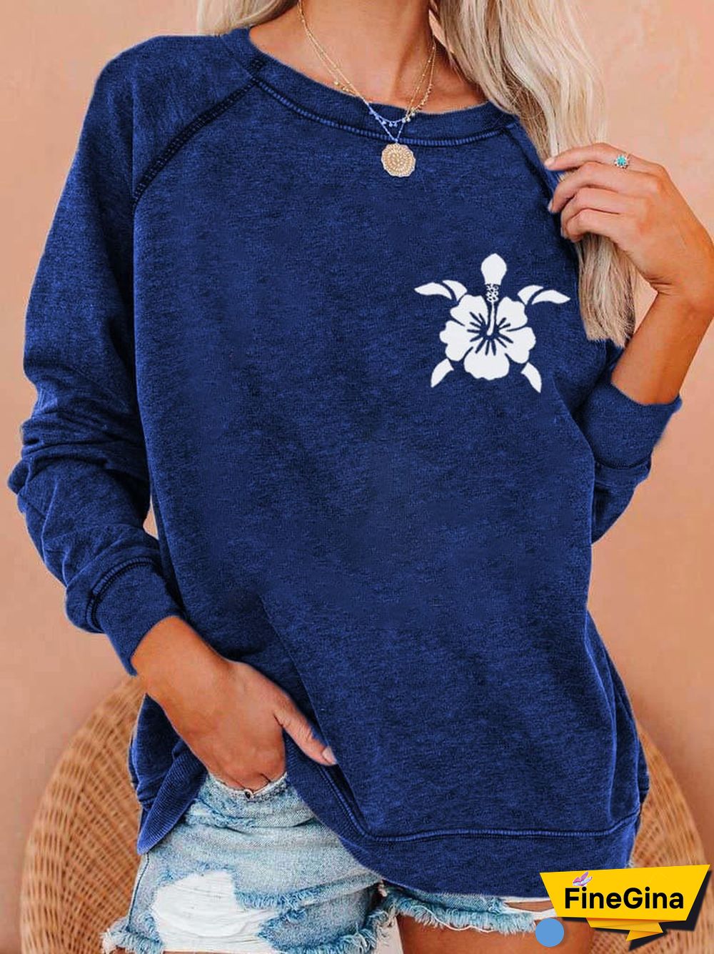 Women's Hawaiian Turtle Print Casual Sweatshirt