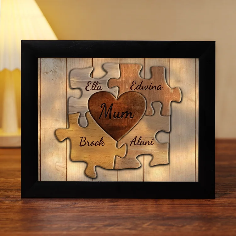4 Names-Personalized Mum Family Puzzle Frame With 4 Names LED Night Light