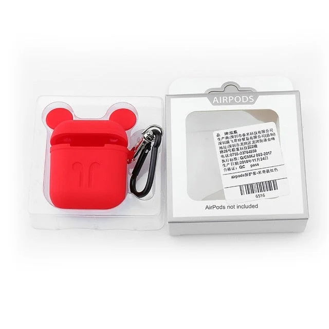 Bear Ears Soft Silicone Apple AirPods Protective Case Cover with Keychain