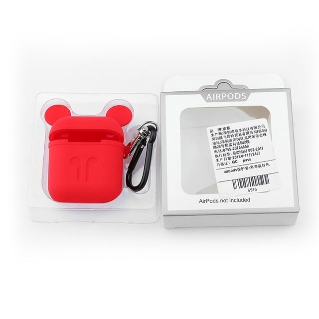 Bear Ears Soft Silicone Apple AirPods Protective Case Cover with Keychain