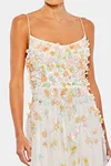 Beaded 3D Flower Cami High Low Lace Up Gown