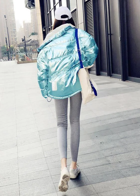 Luxury blue patchwork coat plus size down jacket hooded thick women winter outwear