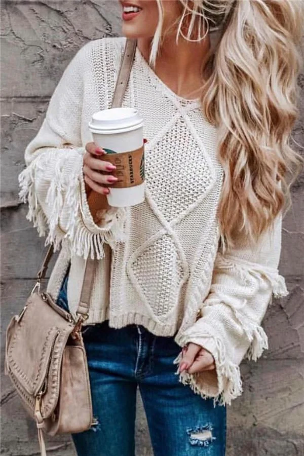 Cable Knit Tassel Fluffy Sweater