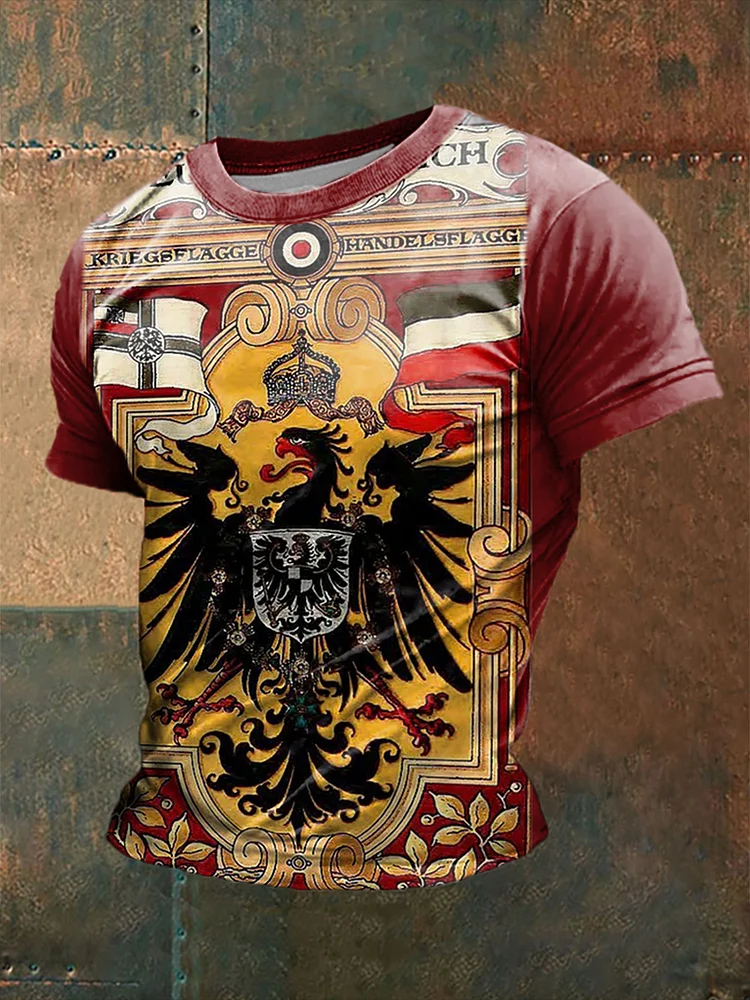 Männer deutsches Reich Adler mit Fahnen bedrucktes Kurzarm-T-Shirt