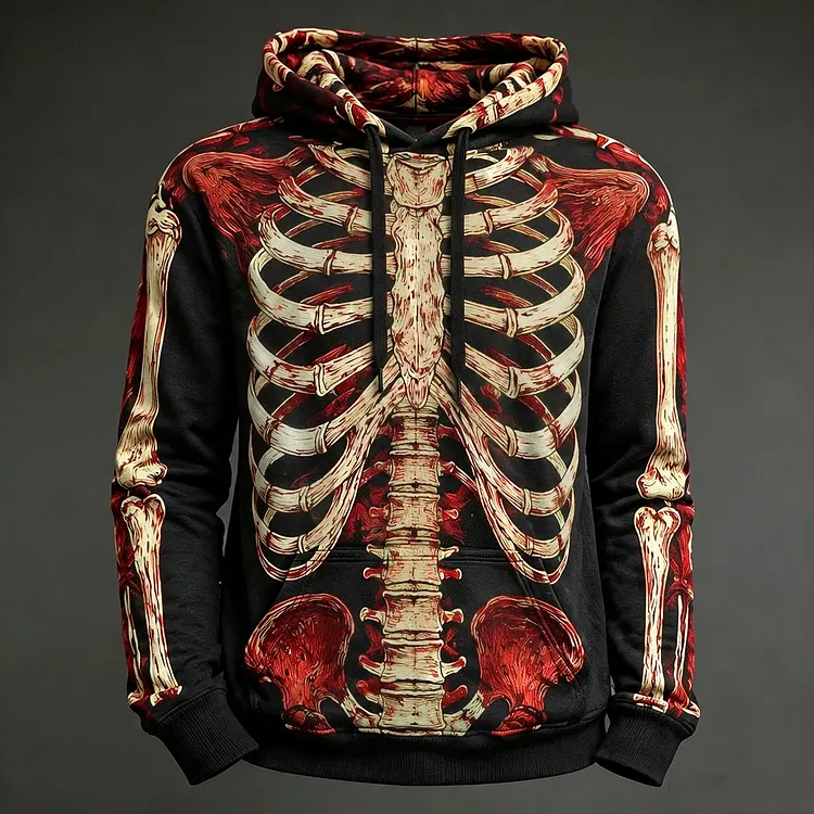 Men's Retro Halloween Human Structure Art Pattern Casual Comfort Hoodie