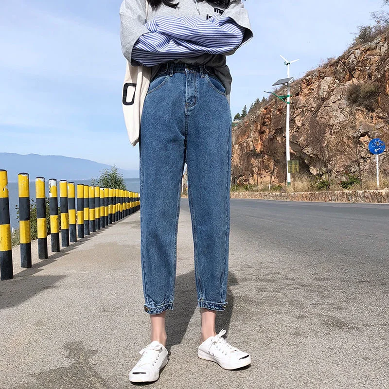 High Waist Jeans Women Korean Style Stretchy Hot Sale Fashion Slim All Match Washed Womens Streetwear Trousers Boyfriend Casual