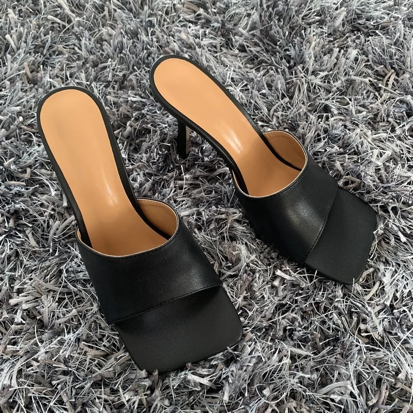 2022 New Summer Women Sandals Square Toe Ladies Heel Mules Sexy Thin High Heels Sandals Slippers Female Fashion Woman Shoes