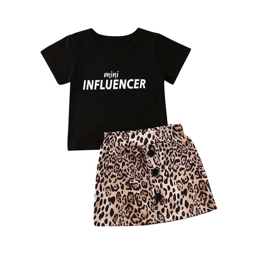 2020 Baby Summer Clothing 2PCS Toddler Kids Baby Girl Clothes Short Sleeve Tops T-Shirt+Leopard Print Skirt Outfits