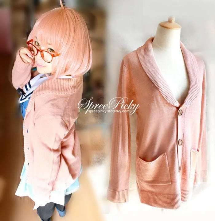 [境界の彼方]Cosplay Kuriyama Mirai Uniform Pink Cardigan Stretch Knitting Sweater SP140355