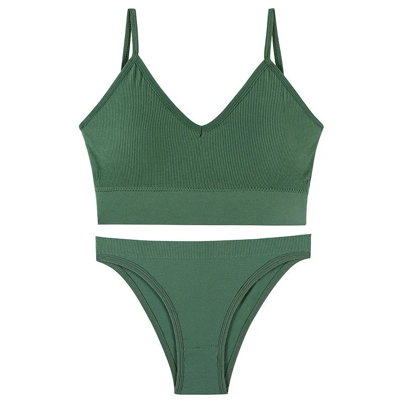 CINOON Women Seamless Bra Set Sexy Low Waist Panties Wire Free Bra Bralette Padded Lingerie Brassiere Soft Female Underwear Set