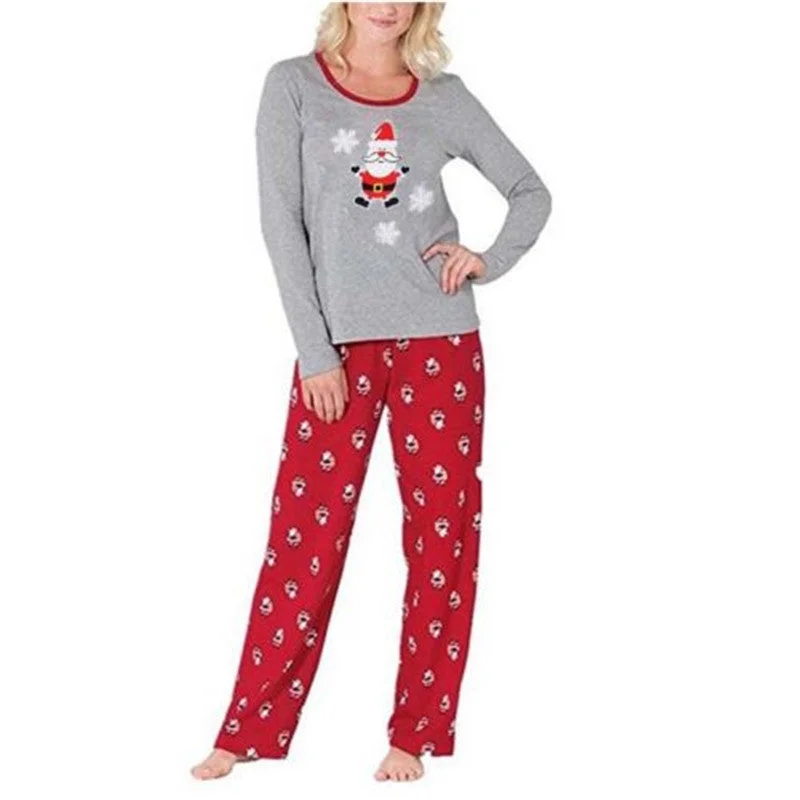 2022 Christmas Pajamas For Family Santa Claus Print Grey and Red Long Sleeve Family Macthing Xmas Pajamas