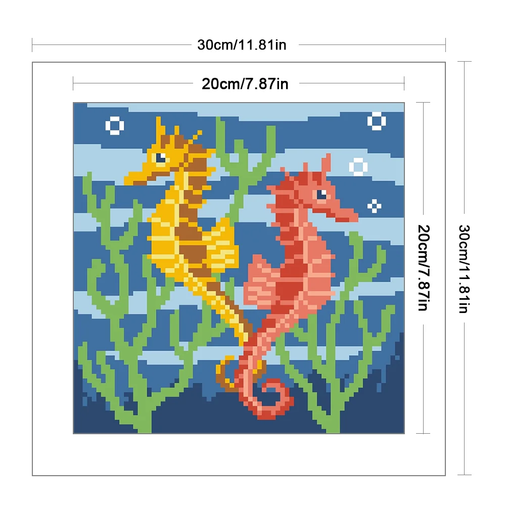 9CT Full Stamped Cross Stitch Bead Embroidery - Seahorse(Canvas|20*20CM)