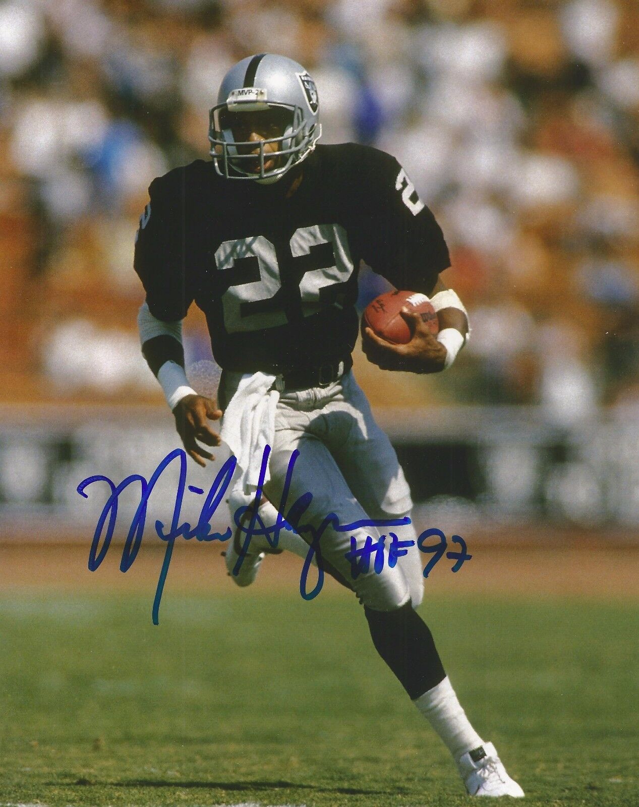 MIKE HAYNES SIGNED OAKLAND RAIDERS 8x10 Photo Poster painting #1 w/HOF 97 Inscription & PROOF