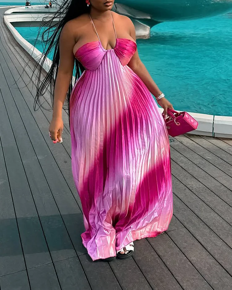 Women's Printed Squeeze Halter Neck Holiday Dress