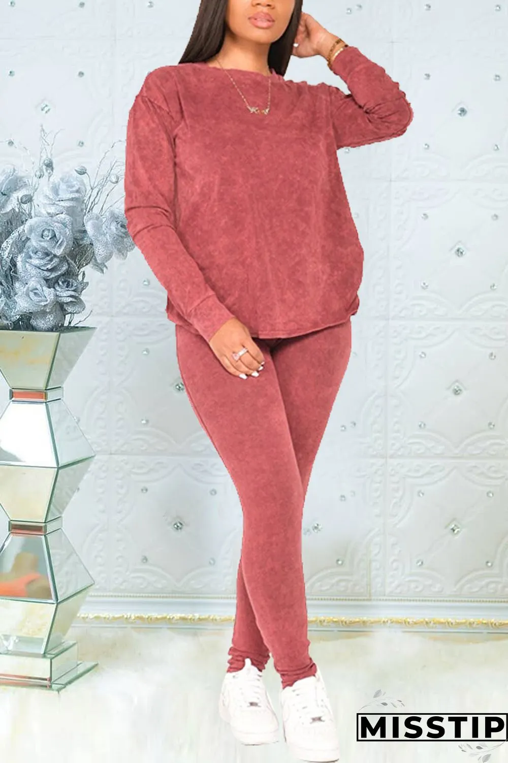 Gray Fashion Casual Long Sleeve O Neck Regular Sleeve Regular Solid Two Pieces