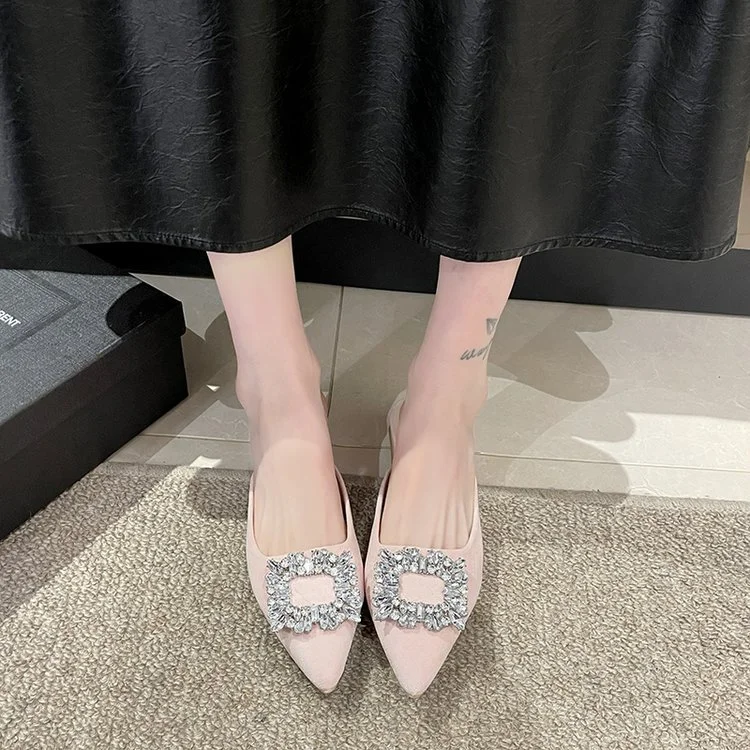 Yyvonne Half Slippers 2025 Spring And Summer Korean Version Of Fashion Comfortable New Pointed Drill Rough And Lazy Velvet Cool Drag