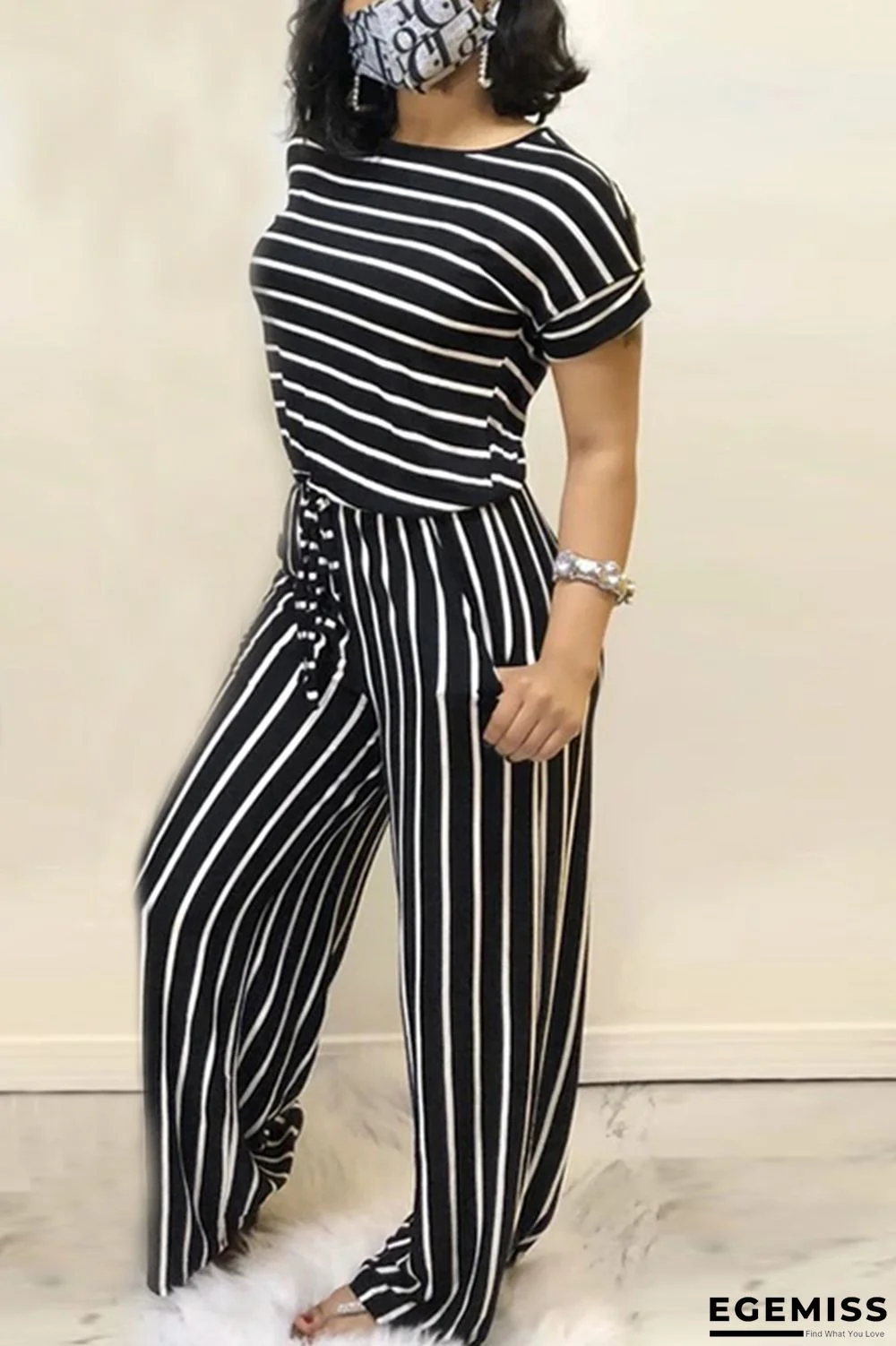 Black Sexy Striped Print Stripe Plus Size | EGEMISS