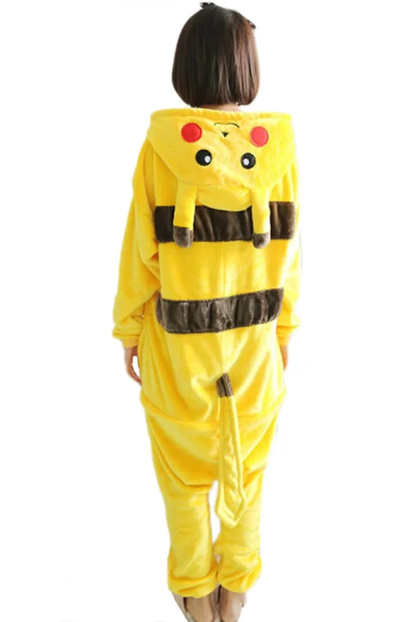 Yellow Cute Womens Flannel Pikachu Halloween Jumpsuit Costume-elleschic