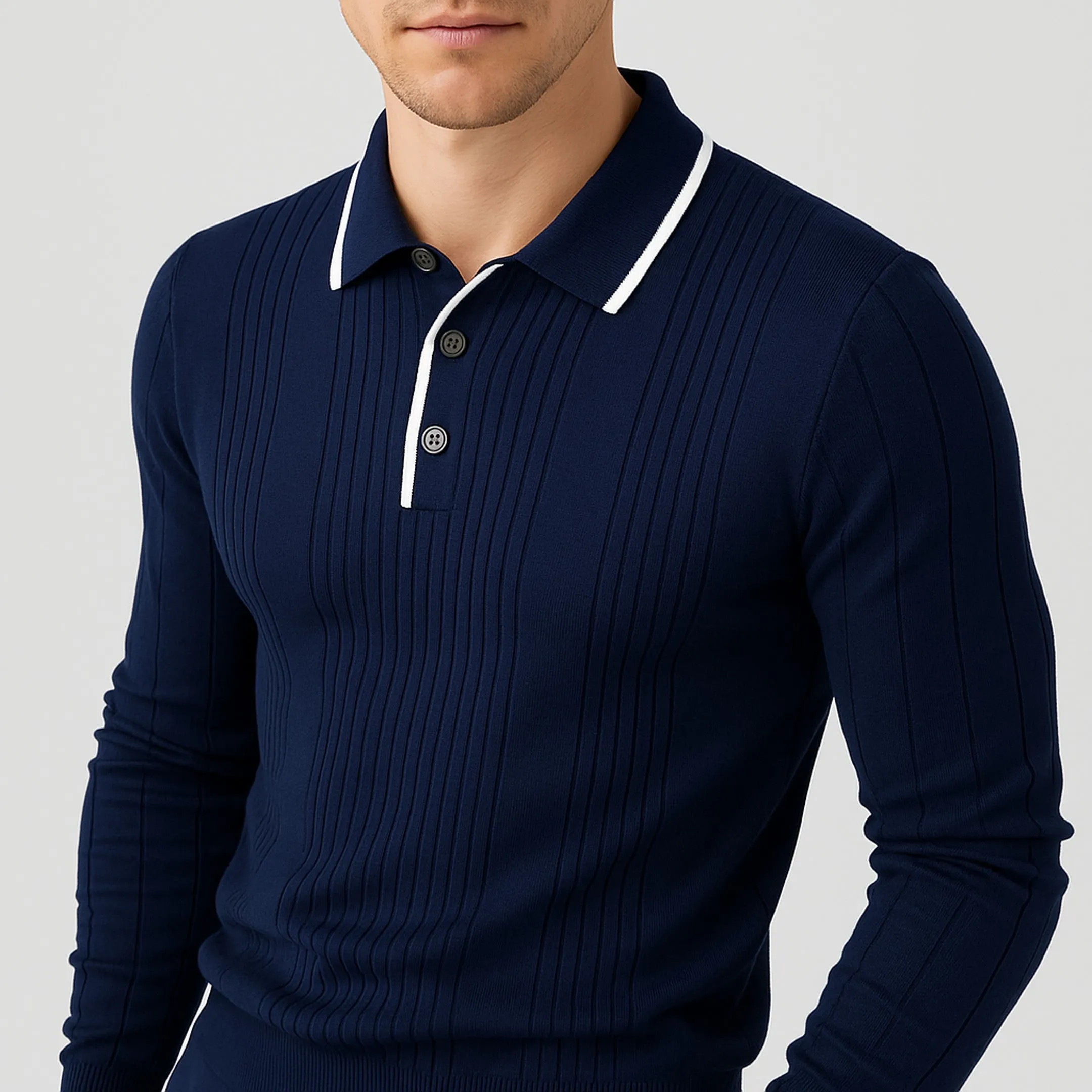 Men's Fine-Gauge Ribbed Knit Polo Shirt &ndash; Smart Casual Wear