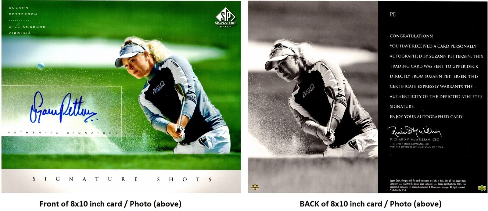 Suzann Pettersen Signed - Auto 2004 Upper Deck SP Signature Golf Photo Poster painting Card