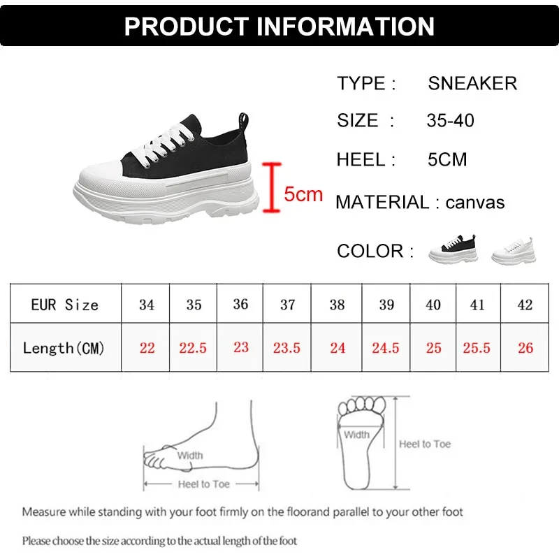 Yyvonne Canvas Chunky Platform Sneakers Woman Spring Summer Thick Bottom Sport Shoes Women Black White Lace Up Skateboard Mujer