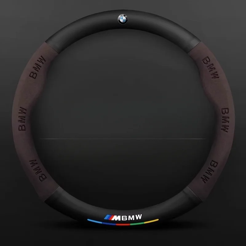 Customized carbon fiber suede steering wheel cover with car logo