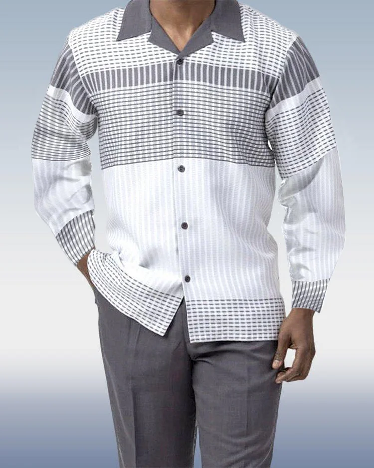 Suitmens Grey Gradient Long Sleeve Trousers Two-Piece Walking Set